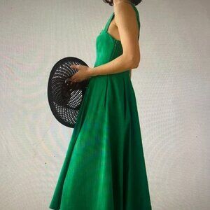 Anthropologie Maeve Teal Square Neck Button Front Midi/ Maxi Dress Size 16